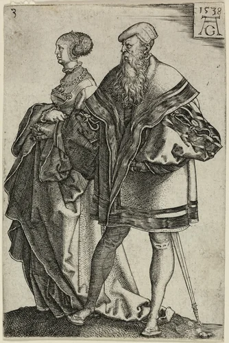 Dancing Couple, plate three from The Large Wedding-Dancers by Heinrich Aldegrever, print, 1538