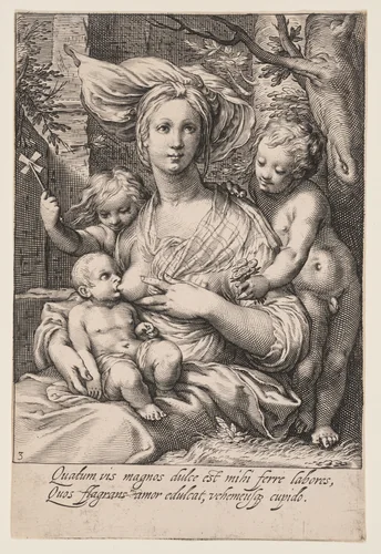 Charity, from The Seven Virtues by Jacob Matham, print, 1597