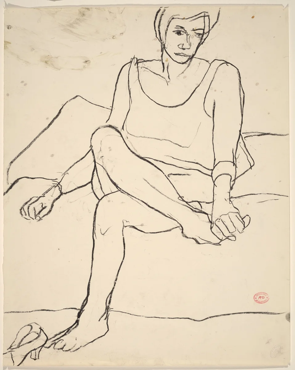 Untitled [seated woman holding her foot] by Richard Diebenkorn, drawing, 1955-1967