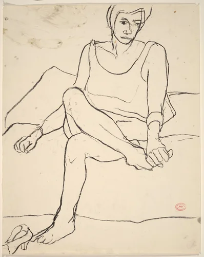 Untitled [seated woman holding her foot] by Richard Diebenkorn, drawing, 1955-1967