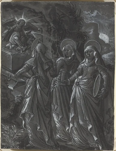 The Three Women at the Tomb [recto] by German 16th Century, drawing, 1600