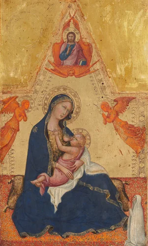Madonna of Humility, The Blessing Christ, Two Angels, and a Donor [obverse] by Andrea di Bartolo, painting, 1380-1390