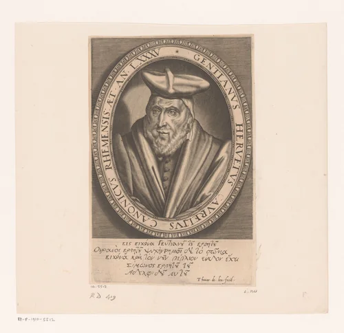 Portret van Gentian Hervetus by Unknown, print, 1584-1614