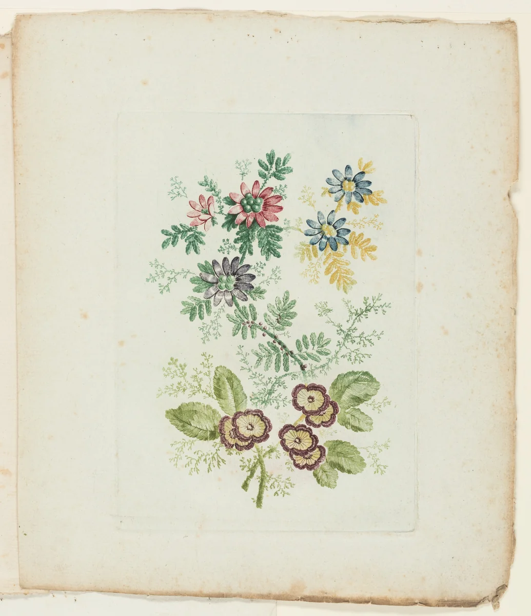 Plate, from New Suite of Notebooks of Ideal Flowers for Use by Draftsmen and Painters by Jean Baptiste Pillement, print, 1795