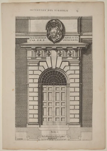 Doorway of Farnese Palace by Vignola, print, 1642