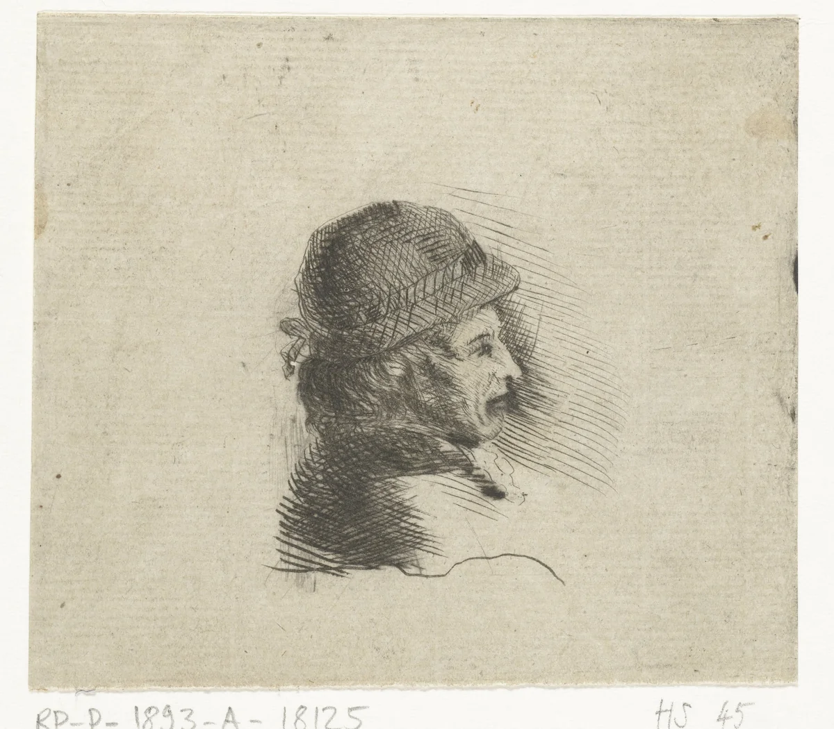 Manshoofd met hoed naar rechts by Louis Bernard Coclers, print, 1756-1817