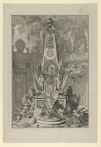 Funeral monument to Charles V, Duke of Lorraine, frontispiece to 'Les Actions glorieuses de S.A.S. Charles Duc de Lorraine' by Sébastien Leclerc, print, 1703-1704