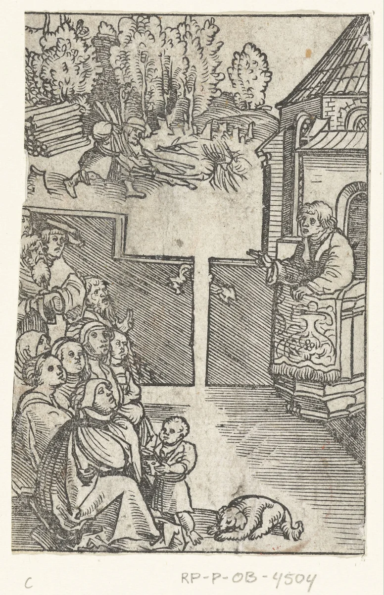 Man sprokkelt hout op dag des Heren by Lucas Cranach, print, 1528-1554