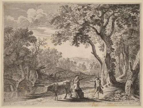 Battus Transformed into Stone by Herman van Swanevelt, print, 1600-1655