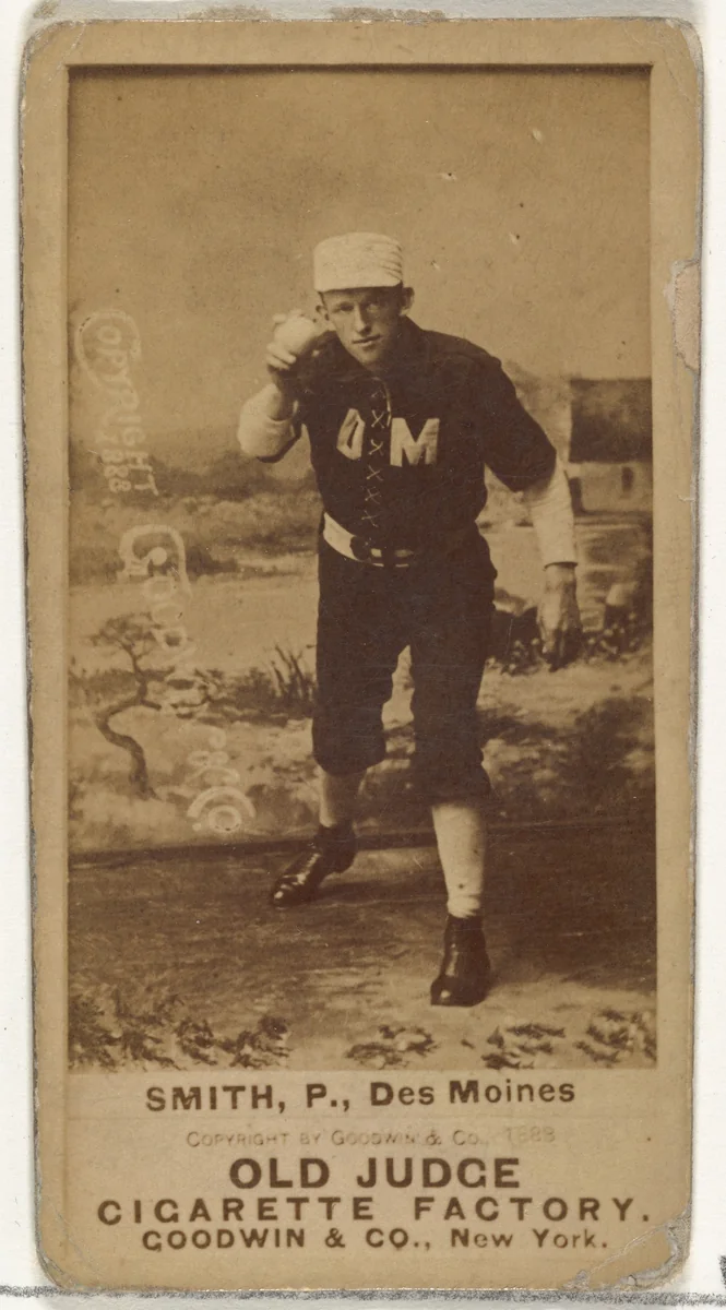 Frederick C. "Fred" Smith, Pitcher, Des Moines Prohibitionists, from the Old Judge series (N172) for Old Judge Cigarettes by Goodwin & Company, photograph, 1888