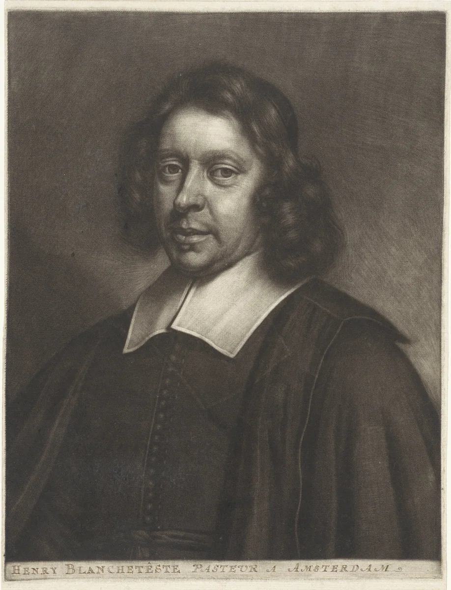 Portret van een man, mogelijk de predikant Hendrick Blancheteste by Wallerant Vaillant, print, 1658-1677