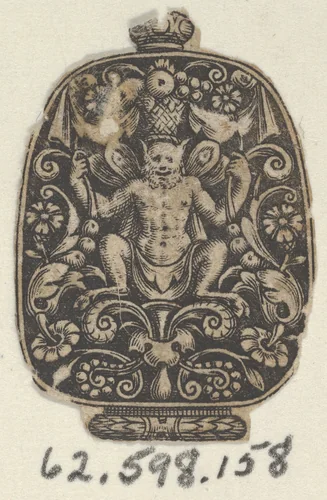 Design for a Sword Pommel with a Crouching Satyr by Theodor de Bry, print, 1592-1593