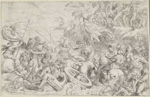 Doortocht door de Rode Zee by Unknown, print, 1593-1595