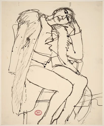 Untitled [seated woman in coat with fur collar] by Richard Diebenkorn, drawing, 1955-1967