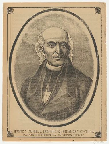 Broadsheet with portrait of Don Miguel Hidalgo y Costilla by anonymous, print, 1895-1905