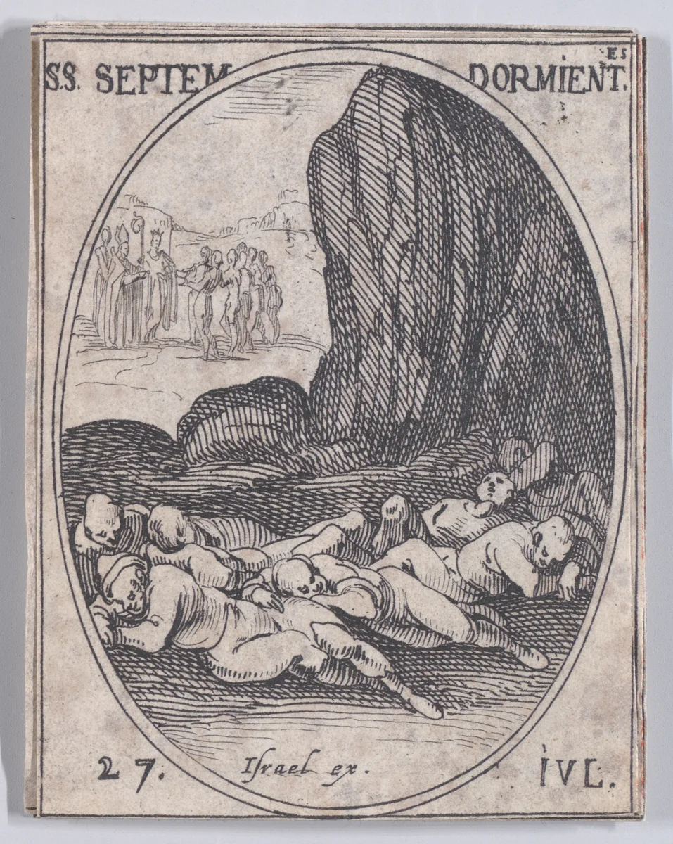 Les Sept Bienheureux Dormants (The Seven Blessed Sleepers), July 27th, from "Les Images De Tous Les Saincts et Saintes de L'Année" (Images of All of the Saints and Religious Events of the Year) by Jacques Callot, print, 1636