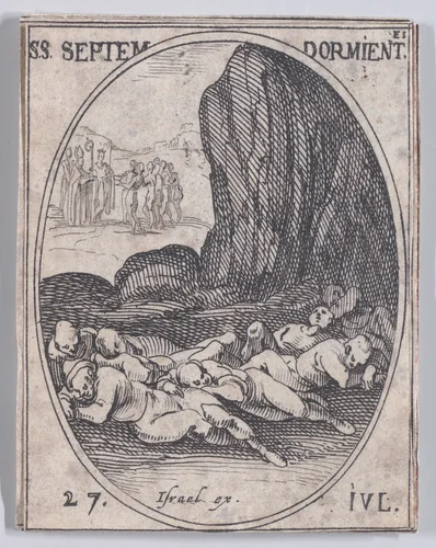 Les Sept Bienheureux Dormants (The Seven Blessed Sleepers), July 27th, from "Les Images De Tous Les Saincts et Saintes de L'Année" (Images of All of the Saints and Religious Events of the Year) by Jacques Callot, print, 1636