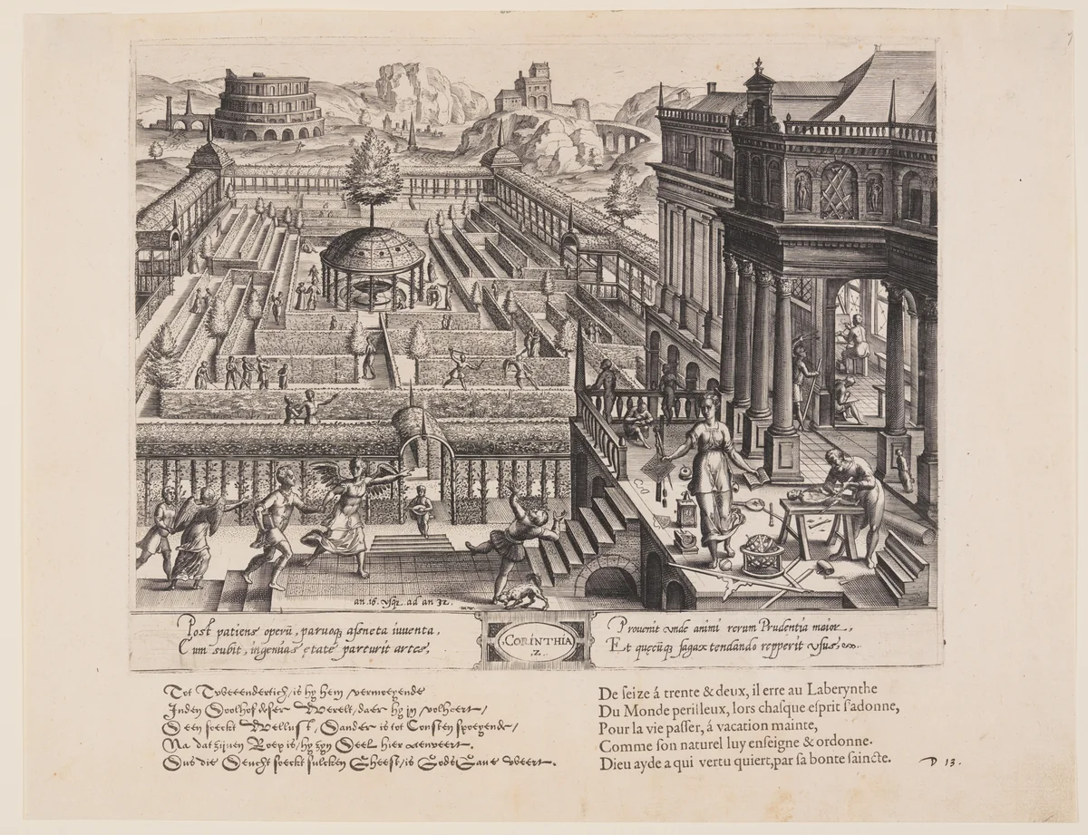 Corinthia, from Theatrum Vitae Humanae (The Ages of Man) by Jan Wierix, print, 1577