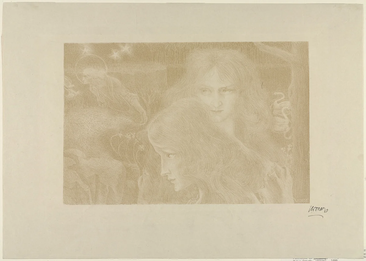 Woman with Swans (La Dame aux Cygnes) by Jan Toorop, print, 1895