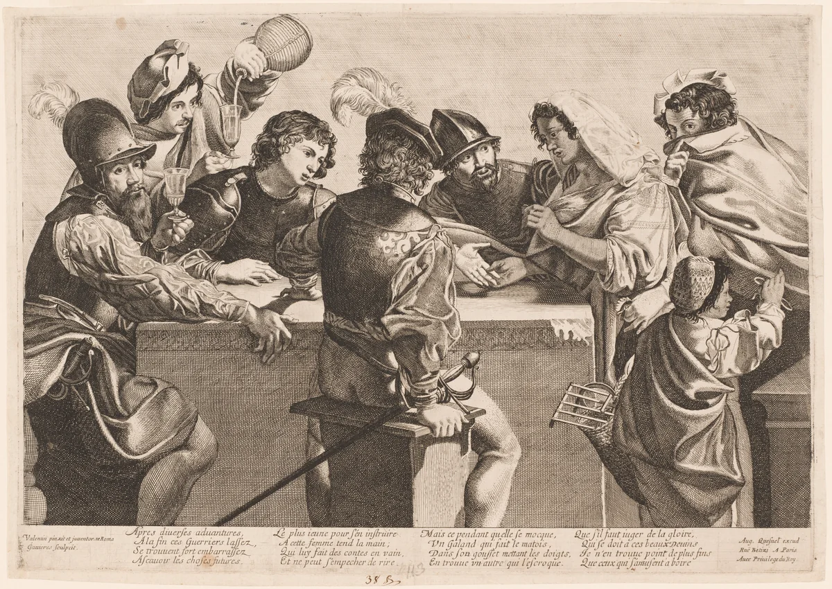 The Fortune Teller by Jean Ganière; Valentin de Boulogne; Augustin Quesnel, print, 1635-1645