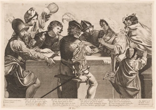 The Fortune Teller by Jean Ganière; Valentin de Boulogne; Augustin Quesnel, print, 1635-1645