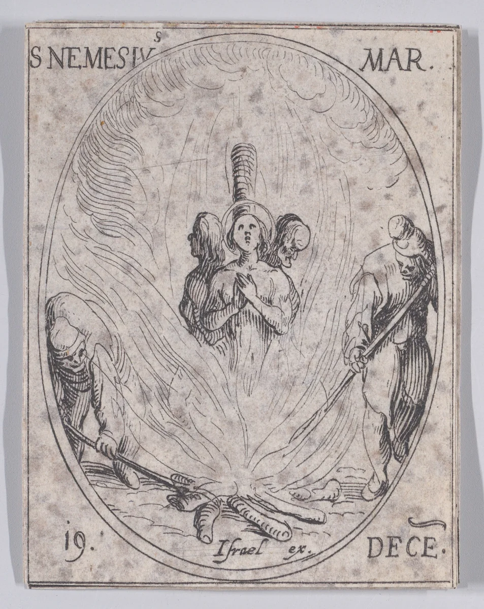 S. Nemèse, martyr (St. Nemesius, Martyr), December 19th, from "Les Images De Tous Les Saincts et Saintes de L'Année" (Images of All of the Saints and Religious Events of the Year) by Jacques Callot, print, 1636