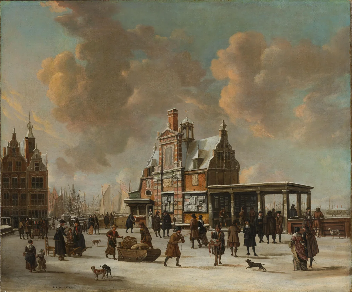 The Paalhuis and the Nieuwe Brug, Amsterdam, in the Winter by Jan Abrahamsz. Beerstraten, painting, 1640-1666
