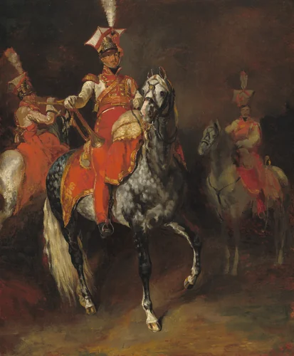 Mounted Trumpeters of Napoleon's Imperial Guard by Théodore Gericault, painting, 1813-1814