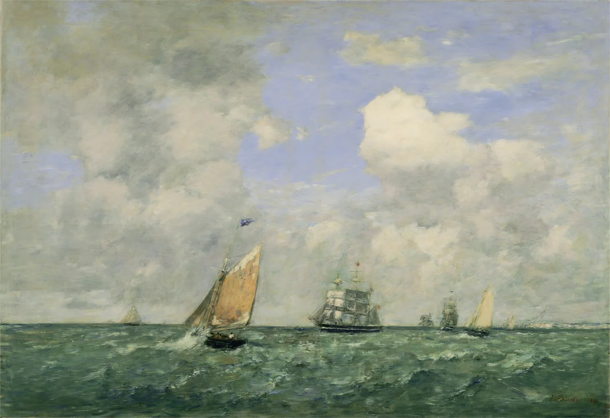 Ships and Sailing Boats Leaving Le Havre by Eugène Boudin, painting, 1887