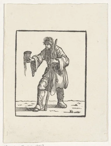 Bedelende man met een stok by Hendrik Numan, print, 1746-1788