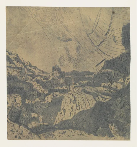 Rocky Landscape with a Gorge, First Version by Hercules Segers, print, 1625-1630