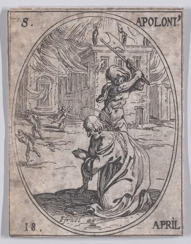 St. Apollonius, April 18th, from "Les Images De Tous Les Saincts et Saintes de L'Année" (Images of All of the Saints and Religious Events of the Year) by Jacques Callot, print, 1636