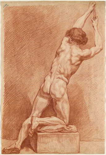 A Male Nude Seen from Behind by French 18th Century, drawing, 1755-1765