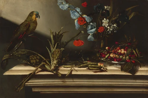 Still Life with Artichokes and a Parrot by Italian 17th Century, painting, 1600-1699
