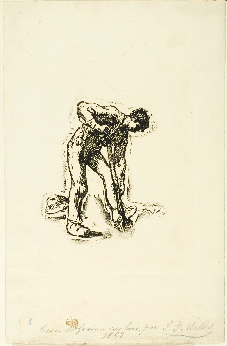 Peasant Digging by Jean-François Millet, print, 1863