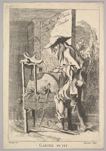 Reverse copy of the Frontispiece: Gaigne Petit, plate 1 from "Le Cris de Paris" (The Cries of Paris) by Simon Ravenet, print, 1721-1774