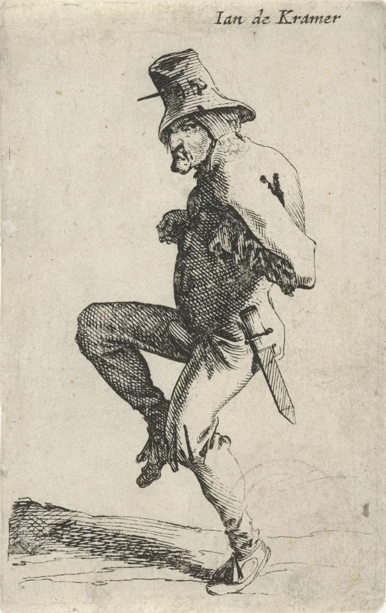 Dansende man met mes by Salomon Savery, print, 1630-1665