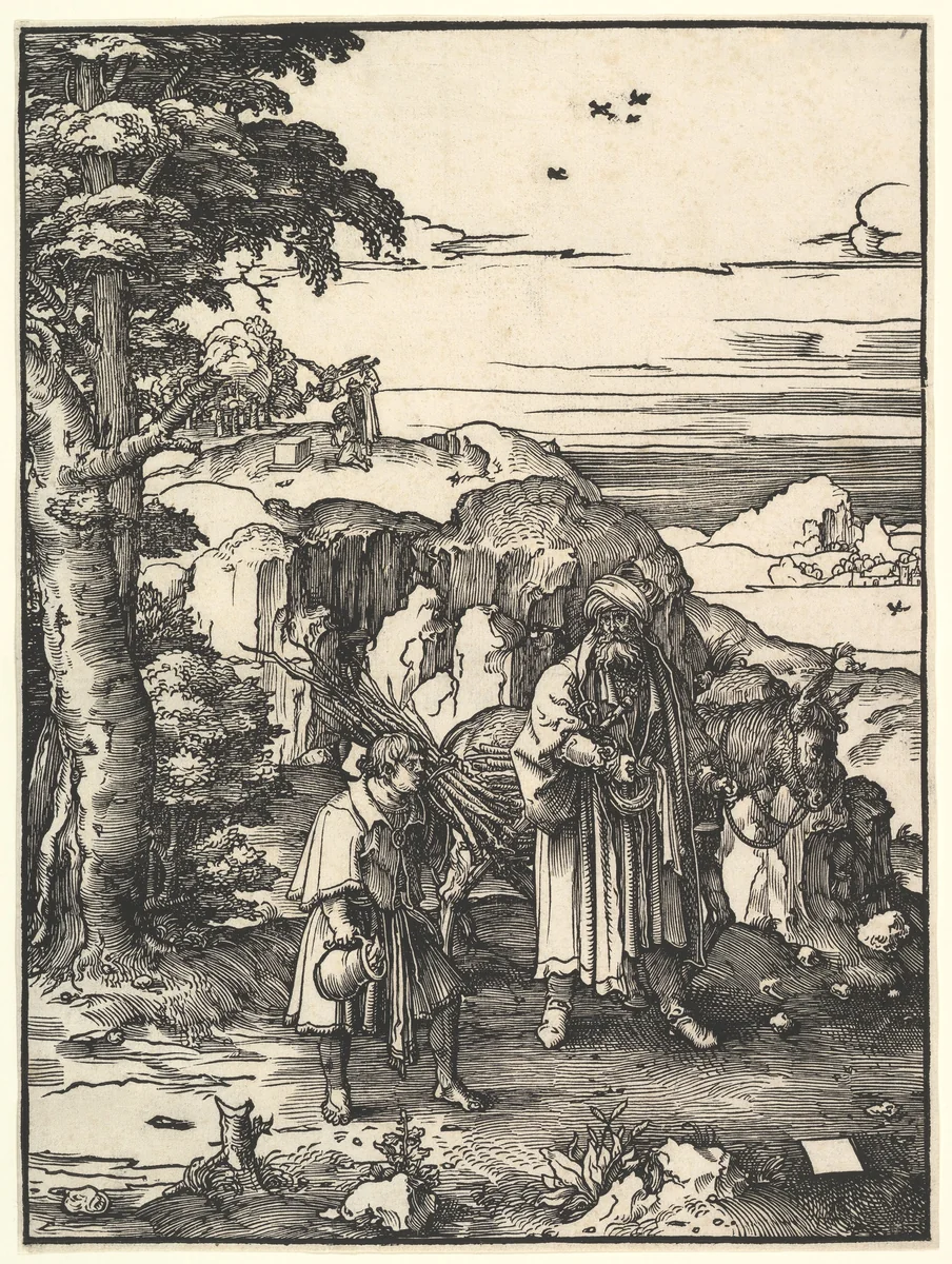 Abraham Going to Sacrifice Isaac by Lucas van Leyden, print, 1517-1519