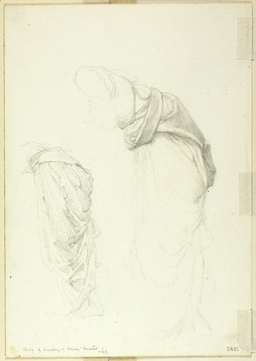 Drapery, two studies for The Mirror of Venus by Edward Burne-Jones, drawing, 1868-1883