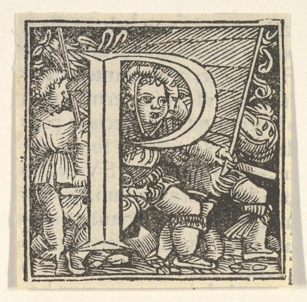 Initial letter P with children by Heinrich Vogtherr, print, 1533-1540
