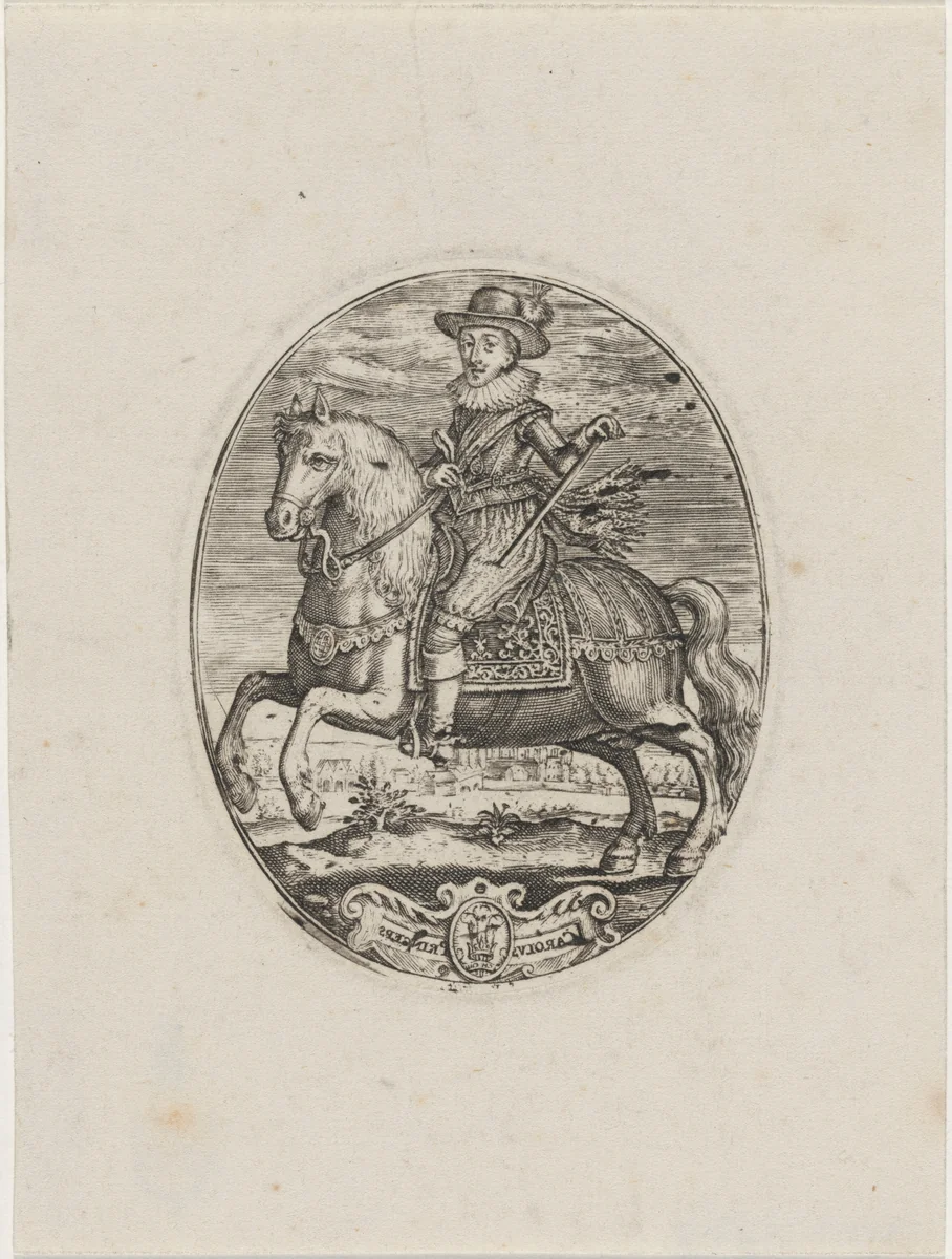 Charles I, King of England, On Horseback by Simon van de Passe, print, 1595-1647