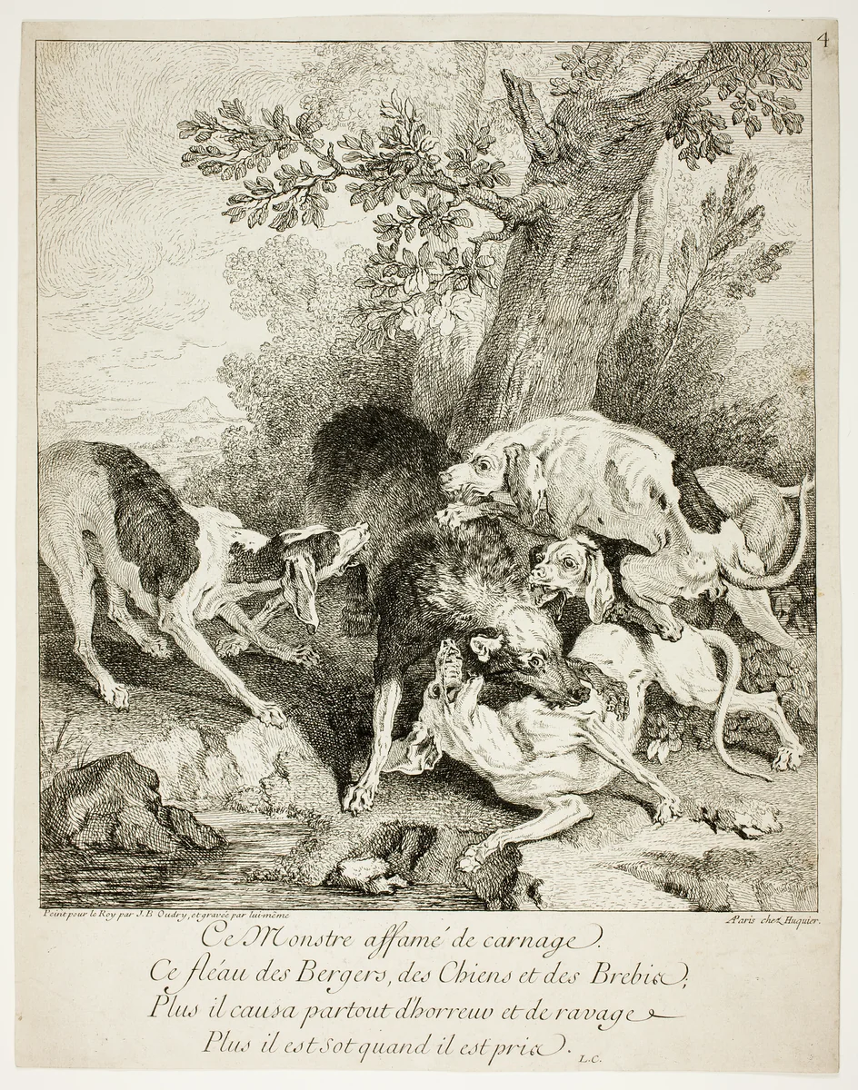The Wolf at Bay by Jean-Baptiste Oudry, print, 1706-1755