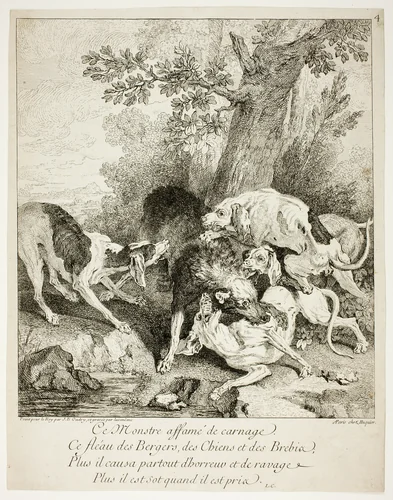 The Wolf at Bay by Jean-Baptiste Oudry, print, 1706-1755