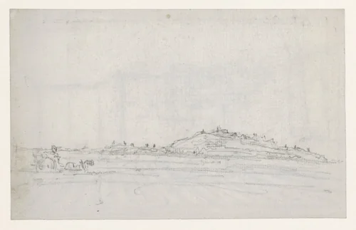 Montmartre gezien uit de vlakte, links paard en wagen by Georges Michel, drawing, 1773-1843