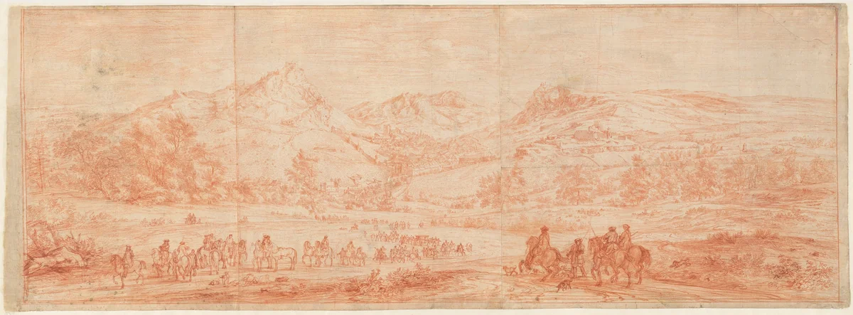 French Troops before Salins and the Surrounding Hills by Adam Frans van der Meulen, drawing, 1668-1670