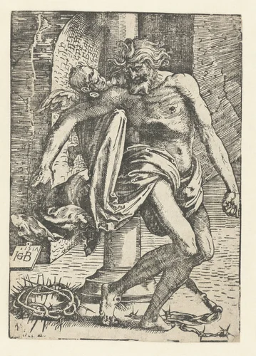 Christus met passiewerktuigen ondersteund door een engel by Unknown, print, 1517