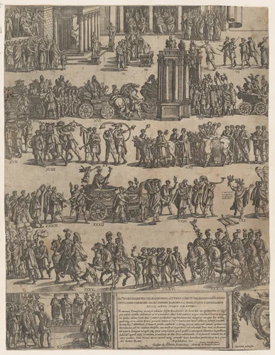 Triumph of a Roman Emperor (left side) by Antonio Tempesta, print, 1603