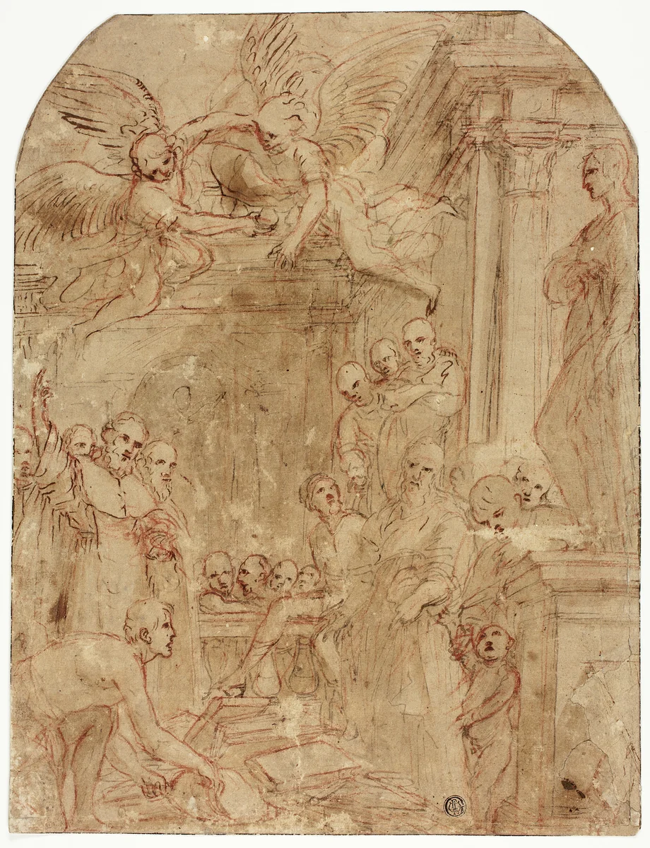 Study for the Trial of Saint Dominic's and Albigensian Books by Fire by Leonello Spada, drawing, 1614-1616