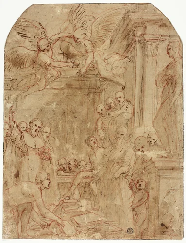 Study for the Trial of Saint Dominic's and Albigensian Books by Fire by Leonello Spada, drawing, 1614-1616