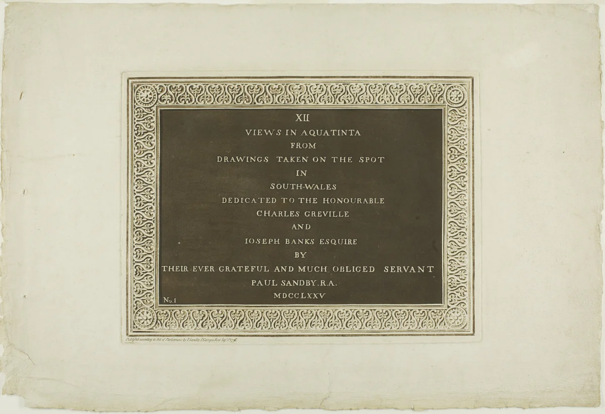 Title Plate, from Twelve Views in South Wales by Paul Sandby, print, 1775